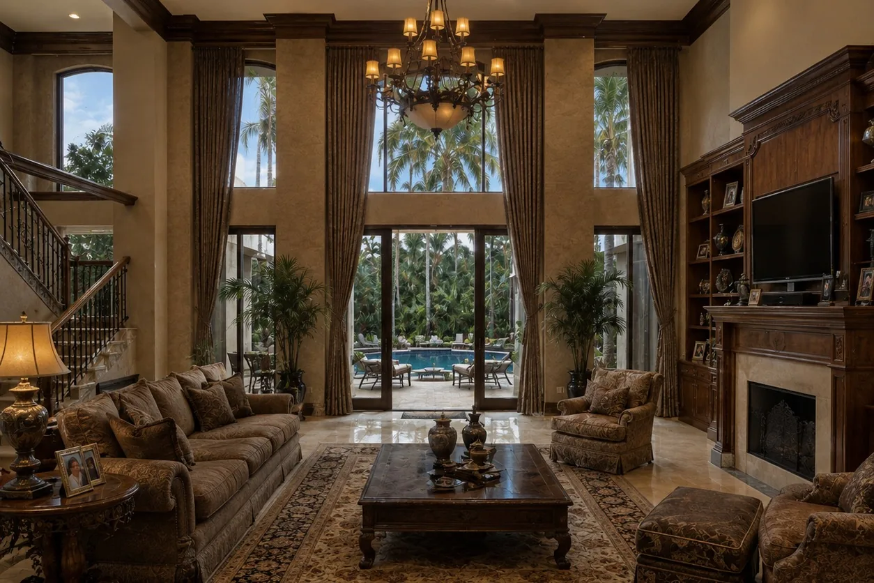 The two-storey living room in Boca Raton before the remodel