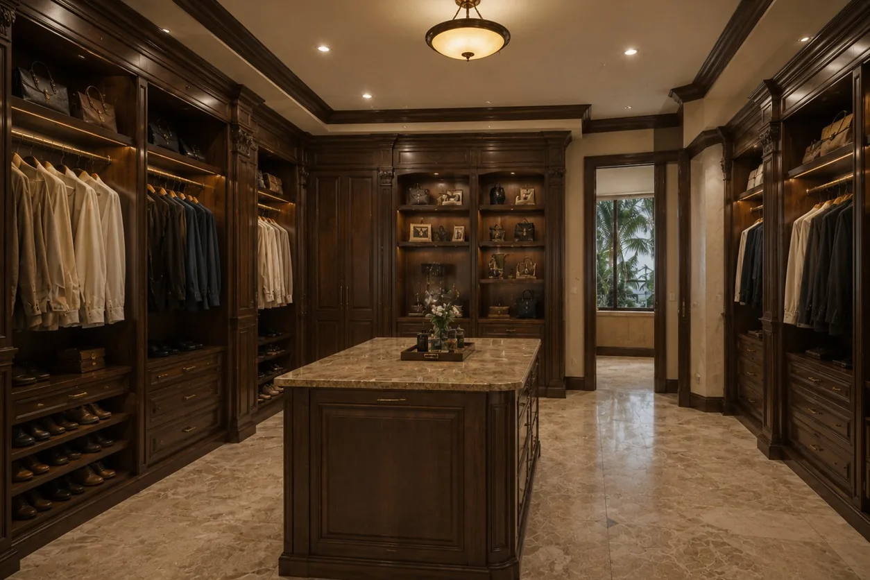 The panelled walk-in closet in West Palm Beach before the remodel